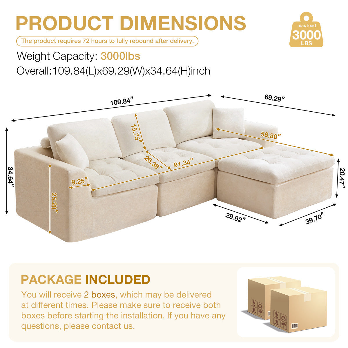 110'' Cloud Sectional Couch for Living Room
