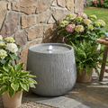 12.99' Gray Polyresin Outdoor Water Fountain with LED Light